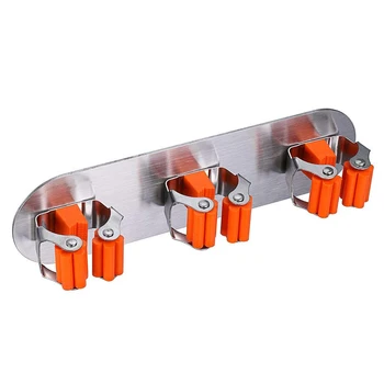 

Professional mop broom bracket storage bag self-adhesive wall-mounted mop hook broom hanger with spring clip design bathtub