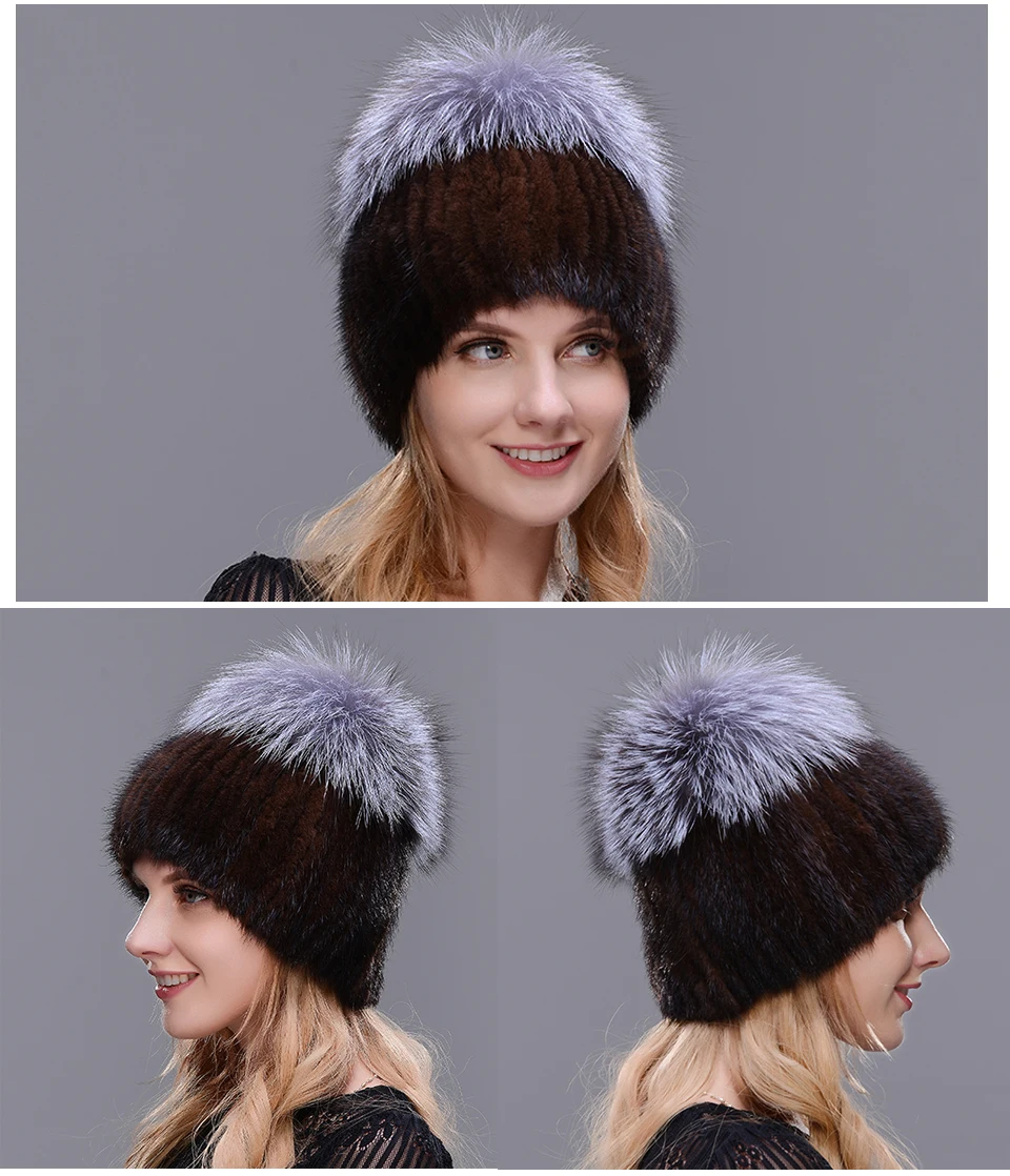 Лыжные шапки frauen Mittleren alters in der winter nerz pelz frauen gestrickte pullover hut modische mode europyaischen und Amerikani