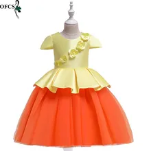 Элегантное детское рождественское платье принцессы для девочек на все сезоны Вечерние платья на год детская одежда с цветочным принтом и бантом, костюмы