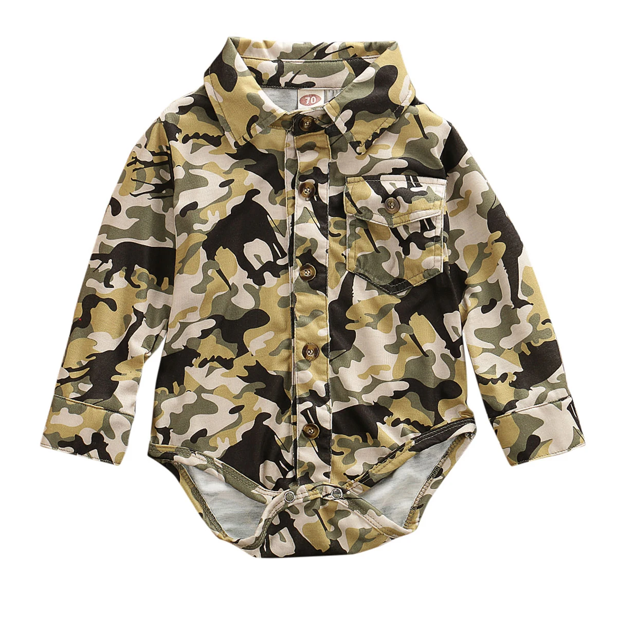 Cute Newborn Infant Boy Bodysuit Camouflage Baby Jumpsuit Button Long