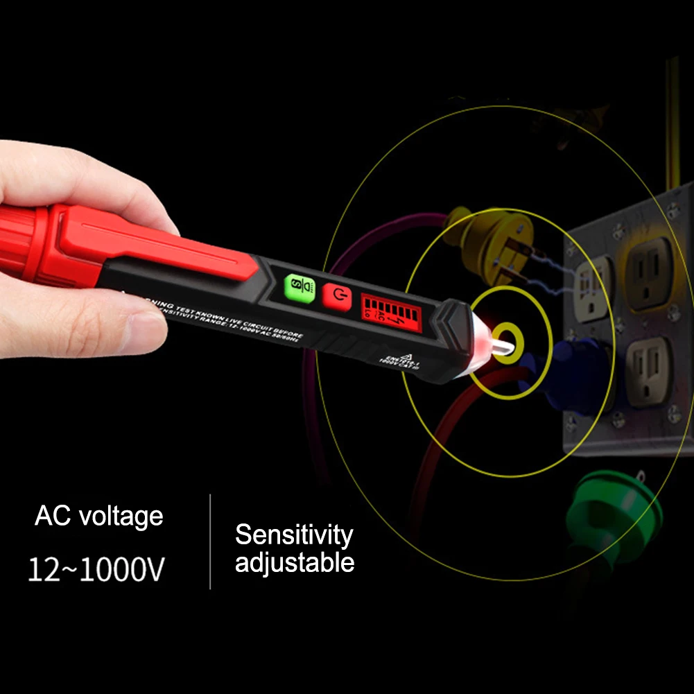 

Digital Display Multi-function Induction Test Pencil Sound Light Alarm AC 12~1000V Non-Contact Voltage Detector Test Pencil