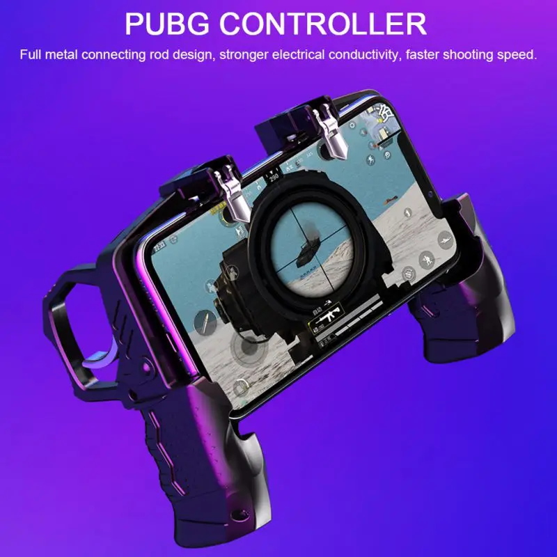 K21 PUBG Gamepad Controller Four Fingers Metal Trigger Shooting Free Fire Gamepad Joystick For IOS 