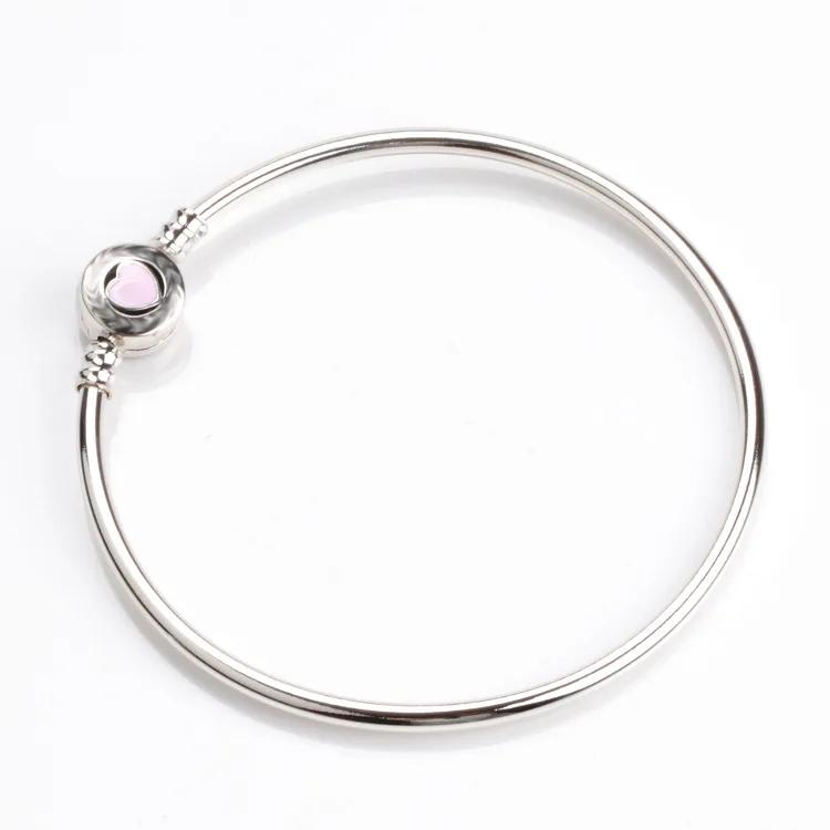 Браслет из стерлингового серебра 925 пробы розовый чудесный Любовь Сердце застегивающийся браслет-змейка браслет подходит бисера Шарм Модная бижутерия