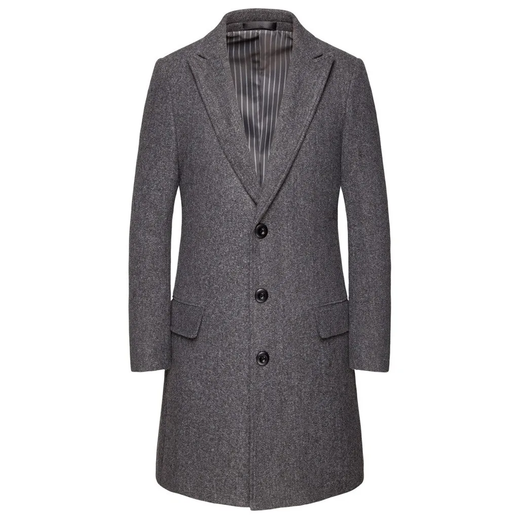 

Fashion men's jacket Long woolen coat Solid color slim wool coat Slim Overcoat Jacket Business windbreaker long coat Y10.4