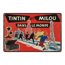 Тинтин мультфильм металлическая табличка, пластинка металла Винтаж стены паб детские комнаты дома стены искусства вечерние Винтаж Декор железа плакат Куадрос DU2997