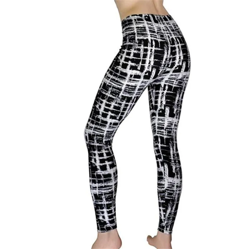 INDJXND качественные штаны с цветочным принтом эластичные повседневные брюки средней эластичности женские леггинсы с рисунками - Цвет: Abstract grid