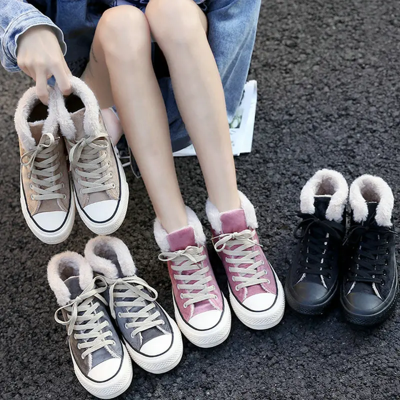HTUUA/Корейская теплая плюшевая зимняя обувь; женская пушистая пушистый мех; обувь на плоской подошве; женские повседневные кроссовки на шнуровке; обувь на толстой подошве; хлопковая обувь на плоской подошве; S3513