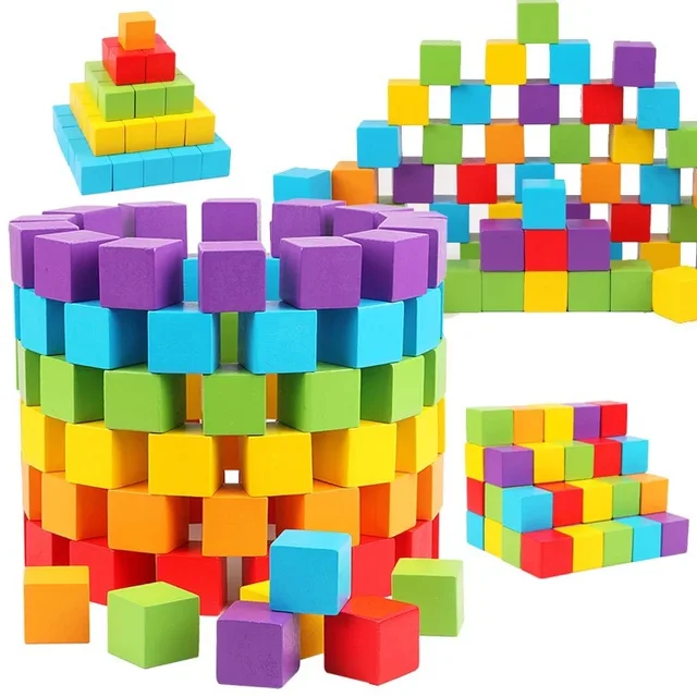 30/50PCS 2CM Wooden Cubes Building Block Toys For Children Montessori Color Shape Cognize Learning Educational Toys Baby Block 6
