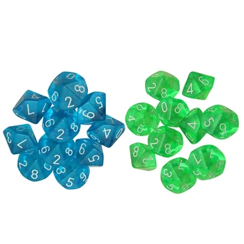 

20-Dices D10 Ten Sided Gem Dice Die For RPG Dungeons&Dragons Board Table Games Transparent Blue & Transparent Green