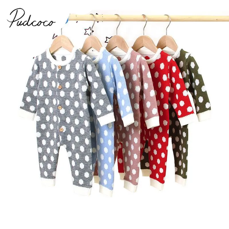 

2020 Baby Spring Autumn Clothing Newborn Infant Baby Girls Boy Clothes Knitted Romper Jumpsuit Dots Long Sleeve Outfits