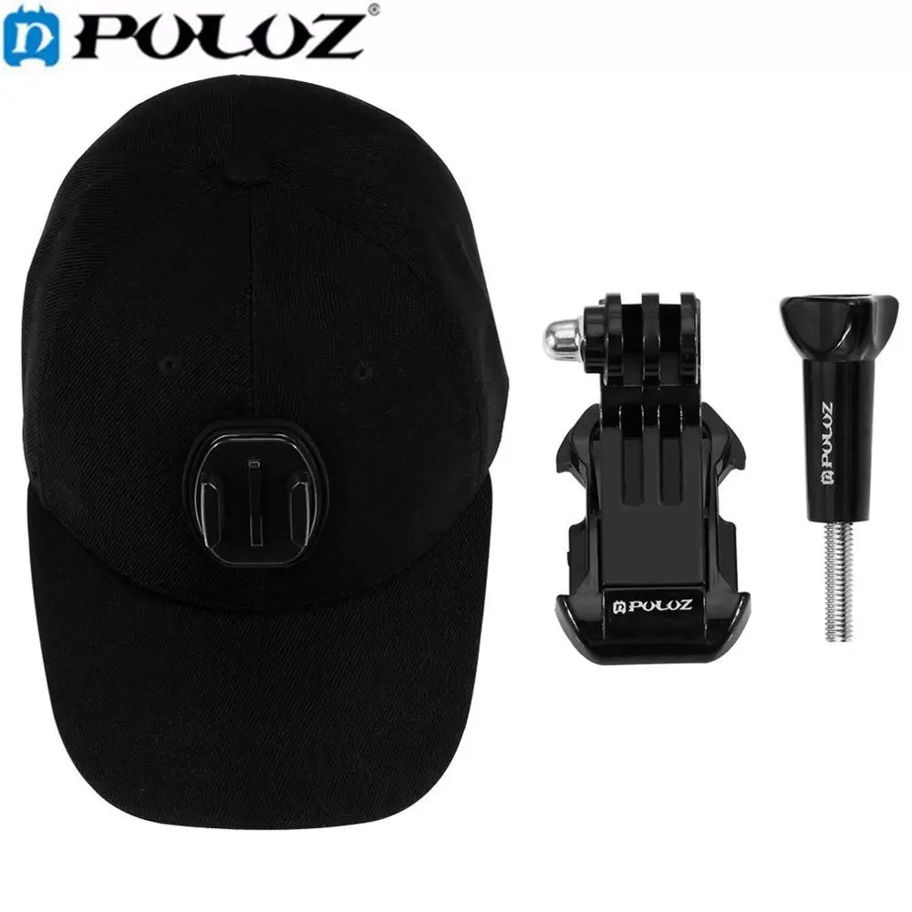 Черный цвет PULUZ для Go Pro Аксессуары бейсболка кепки Регулируемая Strapback кепки с j-крюк Пряжка Крепление Винт для GoPro HERO 5 4 3+ 3 2 - Цвет: Черный цвет