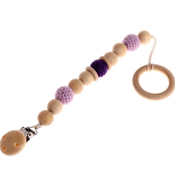 

Baby Infant Wooden Bead Loop Pacifier Holder Clip Nipple Teether Dummy Strap Chain