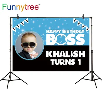 

Funnytree Happy 1st Birthday boss backdrop photography baby shower party decoration customize photo background photobooth