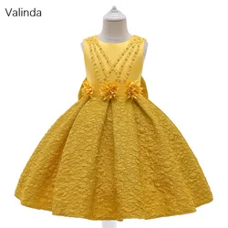 Pearled menina vestido na altura do joelho formal wear roupas para crianças