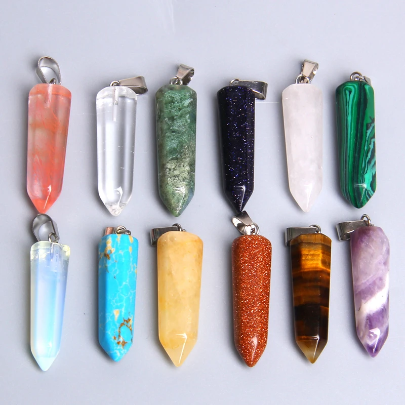 

5pcs Hexagonal Column Natural Crystal agates sandstone Stone beads Pendant charm for jewelry making Accessories Necklace women