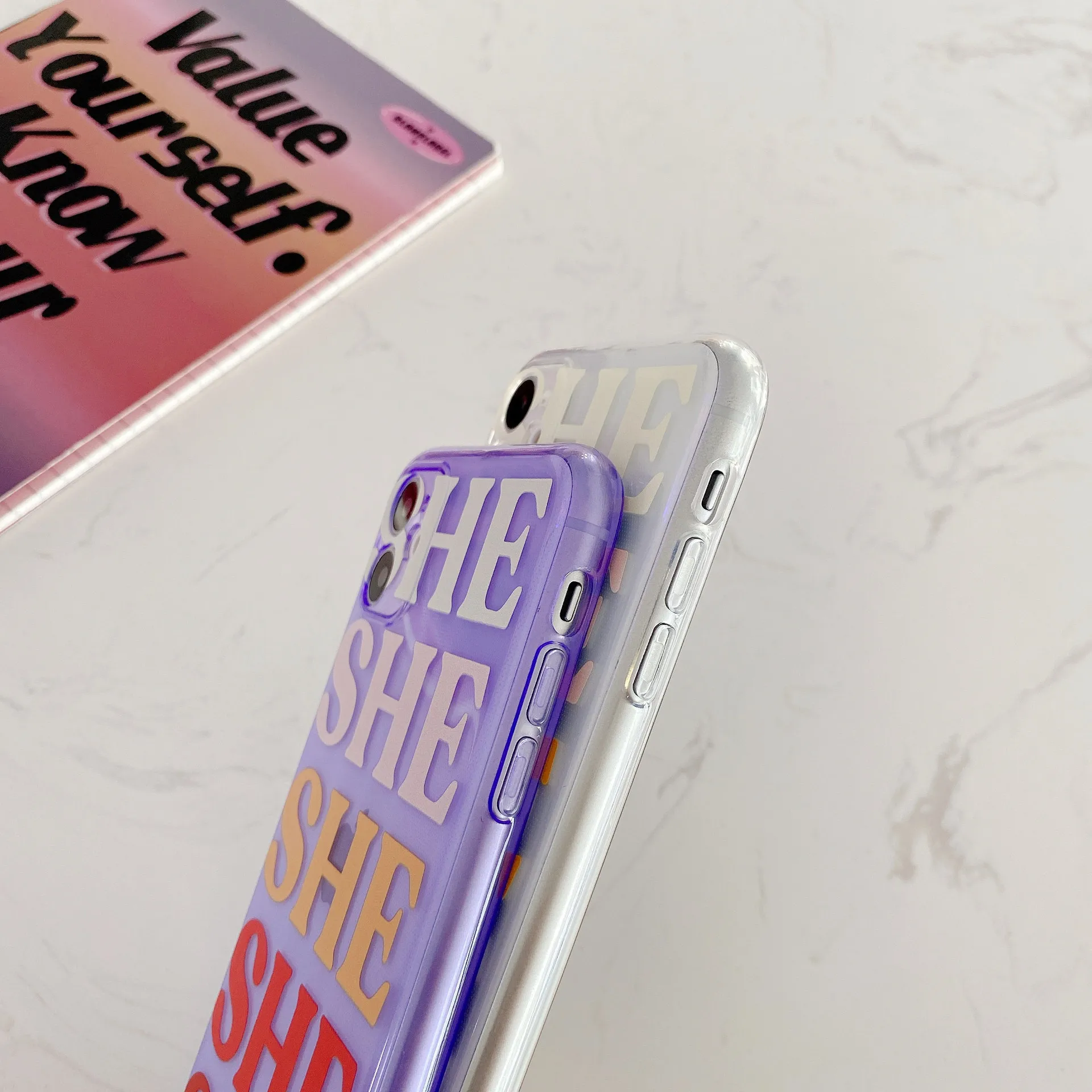 Colorful Gradient Letter Case For iPhone 11 Pro Max SE 2020 X XR XS Max 7 8 Plus Transparent Soft Silicone Phone Cover Coque