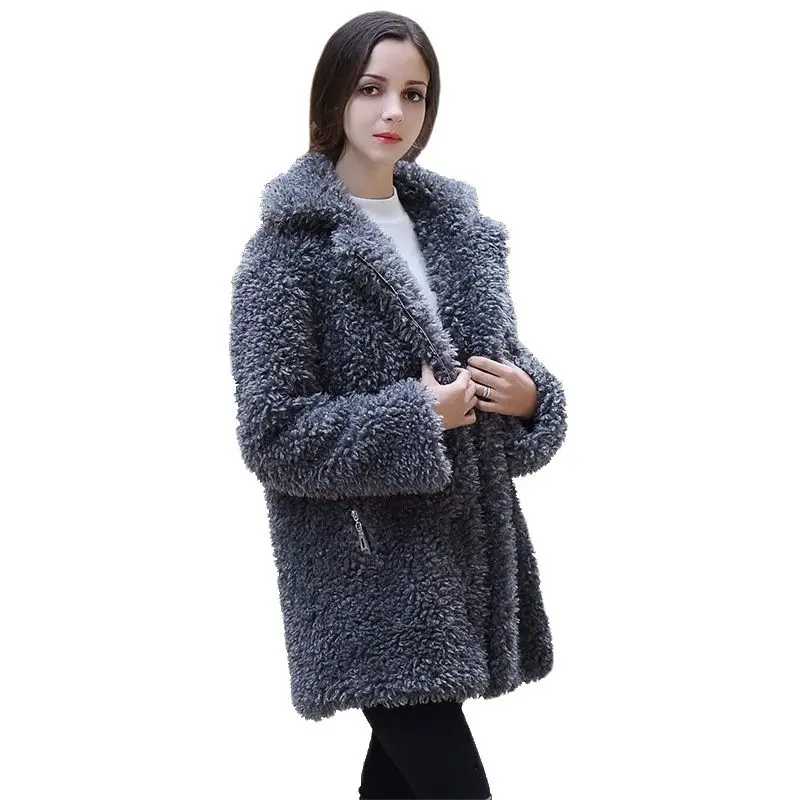 

New Fashion Furry Overcoat Woman Autumn and Winter Clothes Plus Cashmere Warm Sheep Shredded Wool Faux Fur Coat