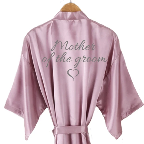 mother groom Великолепный mauve халат Атласный Женский атласный короткий кимоно с сердечками дизайн для свадьбы Вечерние одежда для невесты - Цвет: mother groom