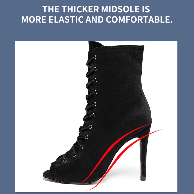 Woman High Top Ballroom Dance Shoes Black High Heel Bachata Salsa Dancing Shoes For Girls Soft Bttom Latino Shoes For Dance