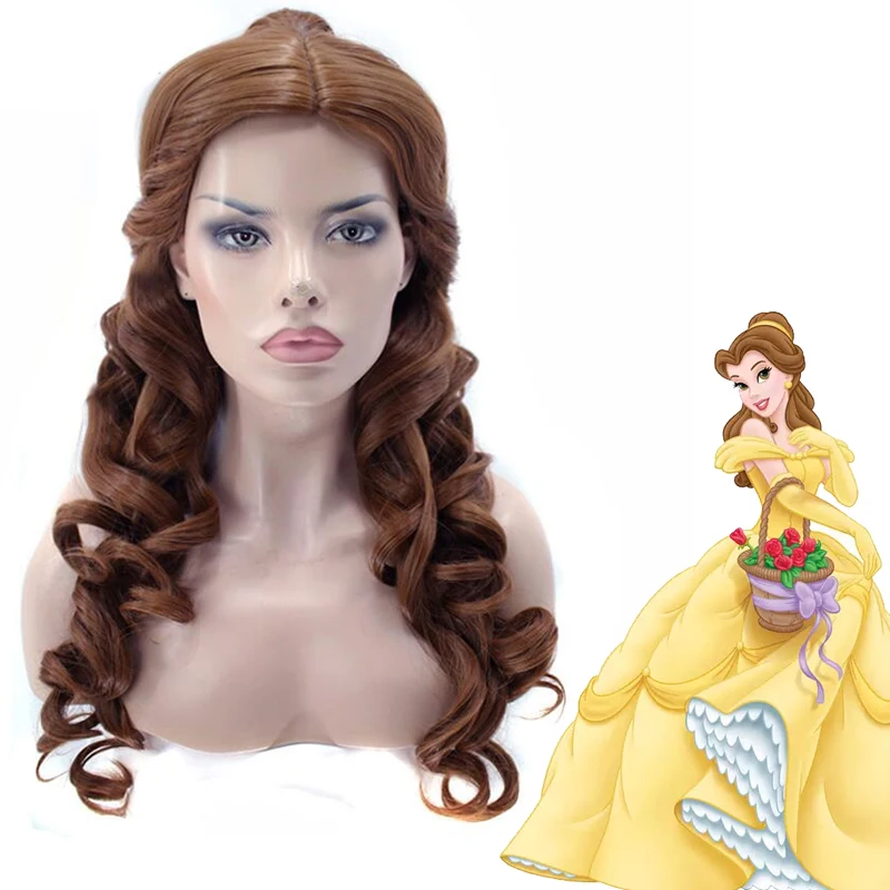 Anogol Belle beauty And The Beast натуральный длинный волнистый парик для косплея на заколке в виде конского хвоста, коричневый синтетический парик принцессы для Хэллоуина, вечерние