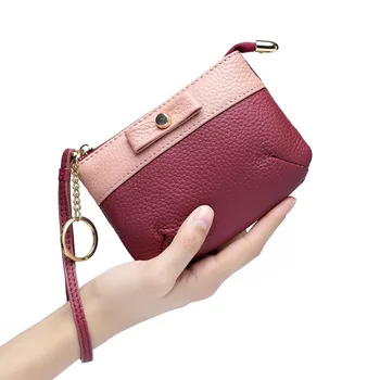 

New style leather zipper key chain coin purse clutch fashion lady cowhide mini hand carry change multifunctional small bag