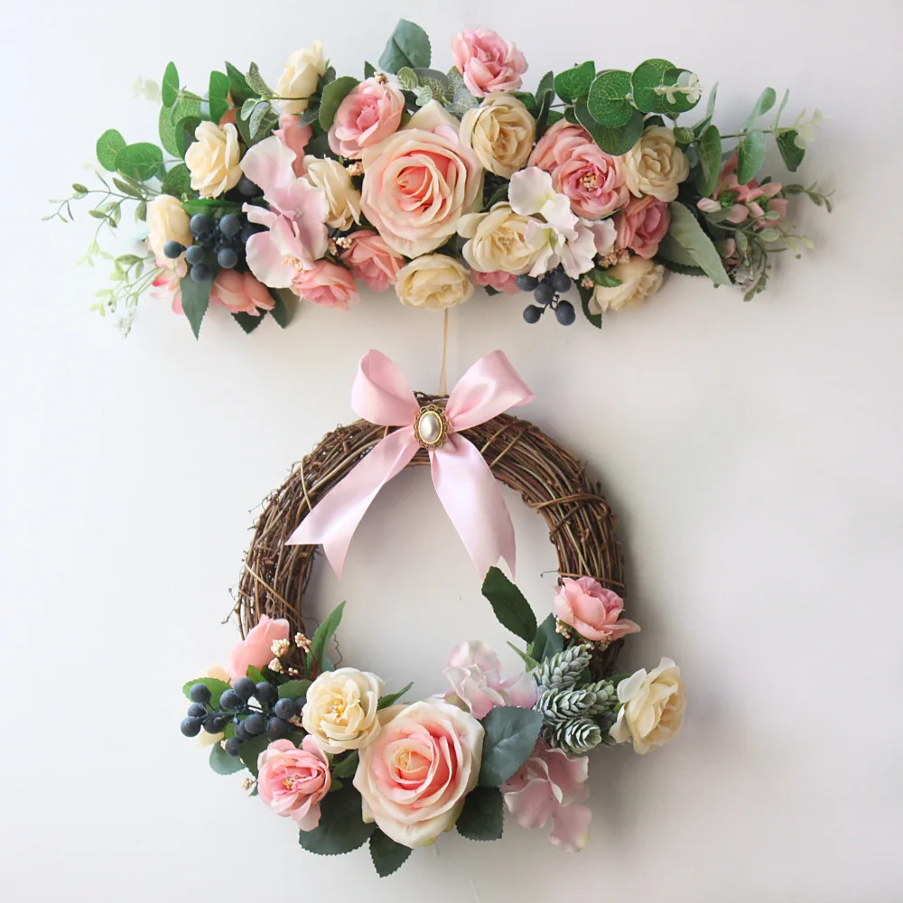

Artificial Rose Flowers Wreath for Door Lintel Decoration Home Christmas Festival Party Wedding Door Garland Decorating Flowers