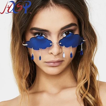 

Female Sunglasses Cloudy Style Super Cool Fashion Personality Pendant Adult Gold Metal Frame Sunglasses UV400 Woman Shades 111