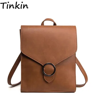 

Tinkin Retro PU Leather Small Bag Leisure Bags All-match Simple British Student Backpack Bag Girls School Bag