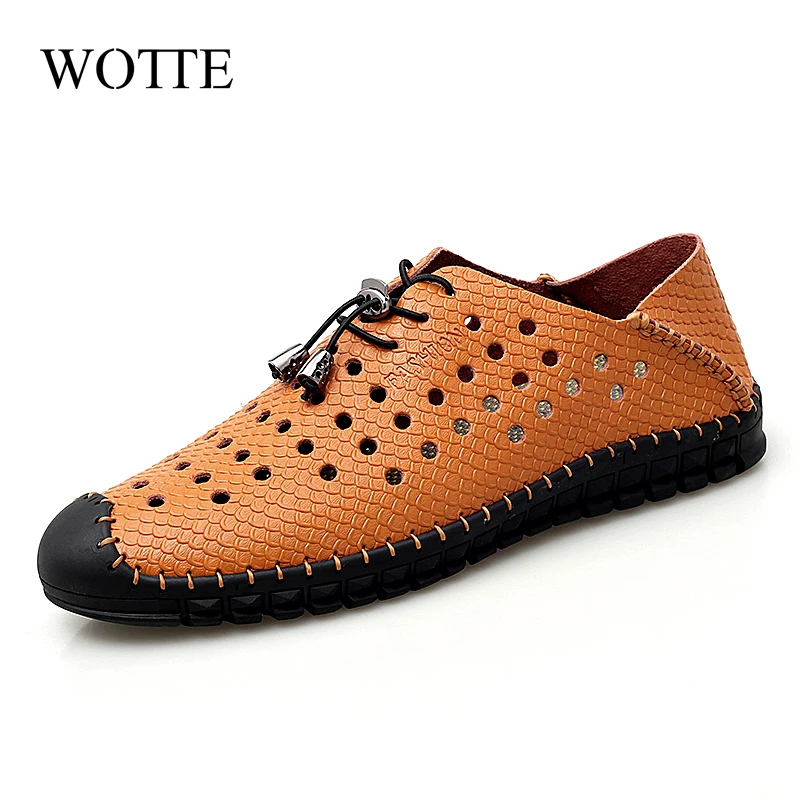 

WOTTE New Summer Causal Shoes Men Loafers Leather Moccasins Men Driving Shoes Quality Flats For Man size 38-48 mocassin homme