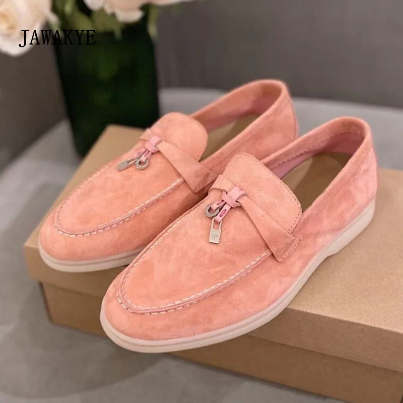 

Autumn New Women Flat Loafers Lock Decor Women Slip-on Mules Multicolor Casual Driving Shoes Comfort Brand Suede Ballet Shoes