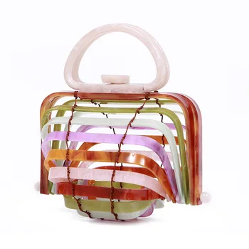 

2020 New Lady Foldable Luxury Acrylic Handbags Women Designer Rainbow Clutches Fashion Party Evening Bags