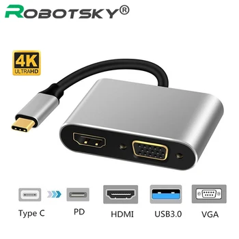 

4IN1 Type C To HDMI 4K Adapter 1080P VGA Audio Video Converter PD 87W Fast Charger Adapter Dongle Dock Cable For Macbook