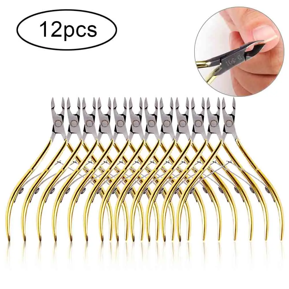 12pcs Gold Stainless Steel Nail Clipper Cuticle Manicure Toenail Ingrown Dead Skin Remover Scissor Edge Nipper Cutter Trimming Nail Tools - Цвет: 12pcs Gold
