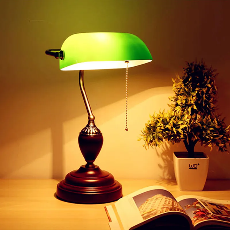 

Nordic Retro table lamp Classical minimalist Decorative Green glass lampshade cover desk lights for bedroom study home reading
