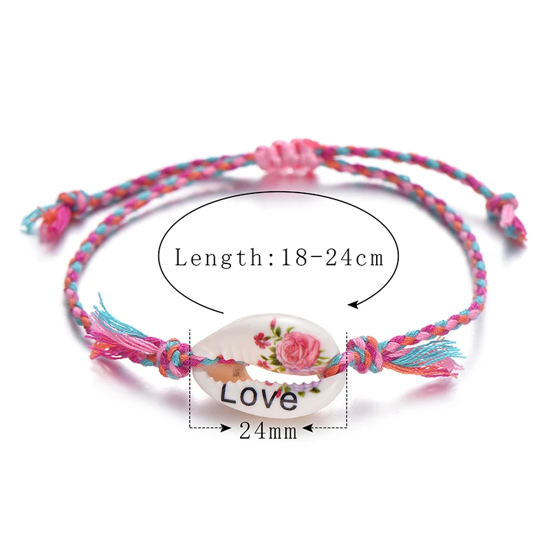 Pipitree Sea Shell Charm Bracelet Handmade Bohemian Print Rope Braided Bracelets for Women Men Kids Boho Beach Jewelry Gift