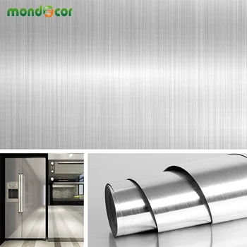 Brushed Metal Effect Silver Fridge Stickers Furniture Renovation Wallpaper Waterproof Decoration Film Removable PVC Home Decor 1