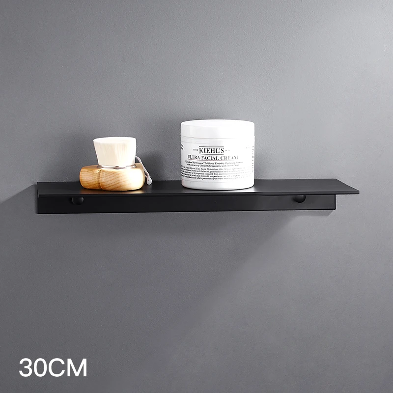 30cm-Nailless glue-B Черная настенная полка для ванной комнаты в скандинавском стиле, алюминиевая черная полка для ванной комнаты, квадратная полка для душа, угловая полка для хранения, клей - Цвет: 30cm-Nailless glue-B