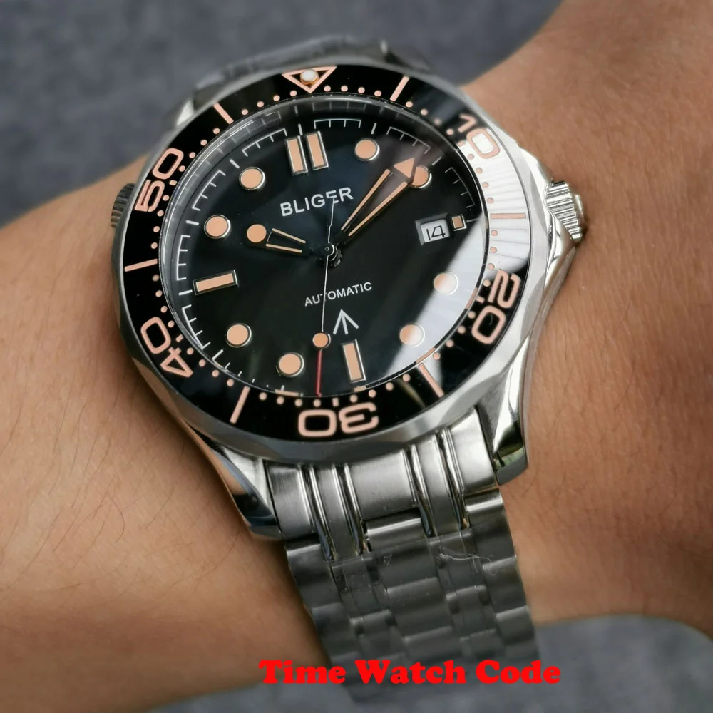 

41 mm Automatic Men's Wristwatch Miyota 8215 movement date indicator sapphire glass luminous ceramic bezel Bliger
