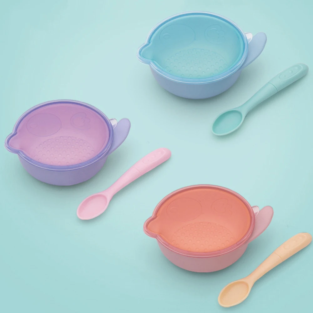 3Pcs/Set Baby Feeding Double Box Insulation Grinding Bowl with Spoon Tableware Kid dinner Feeding Bowls