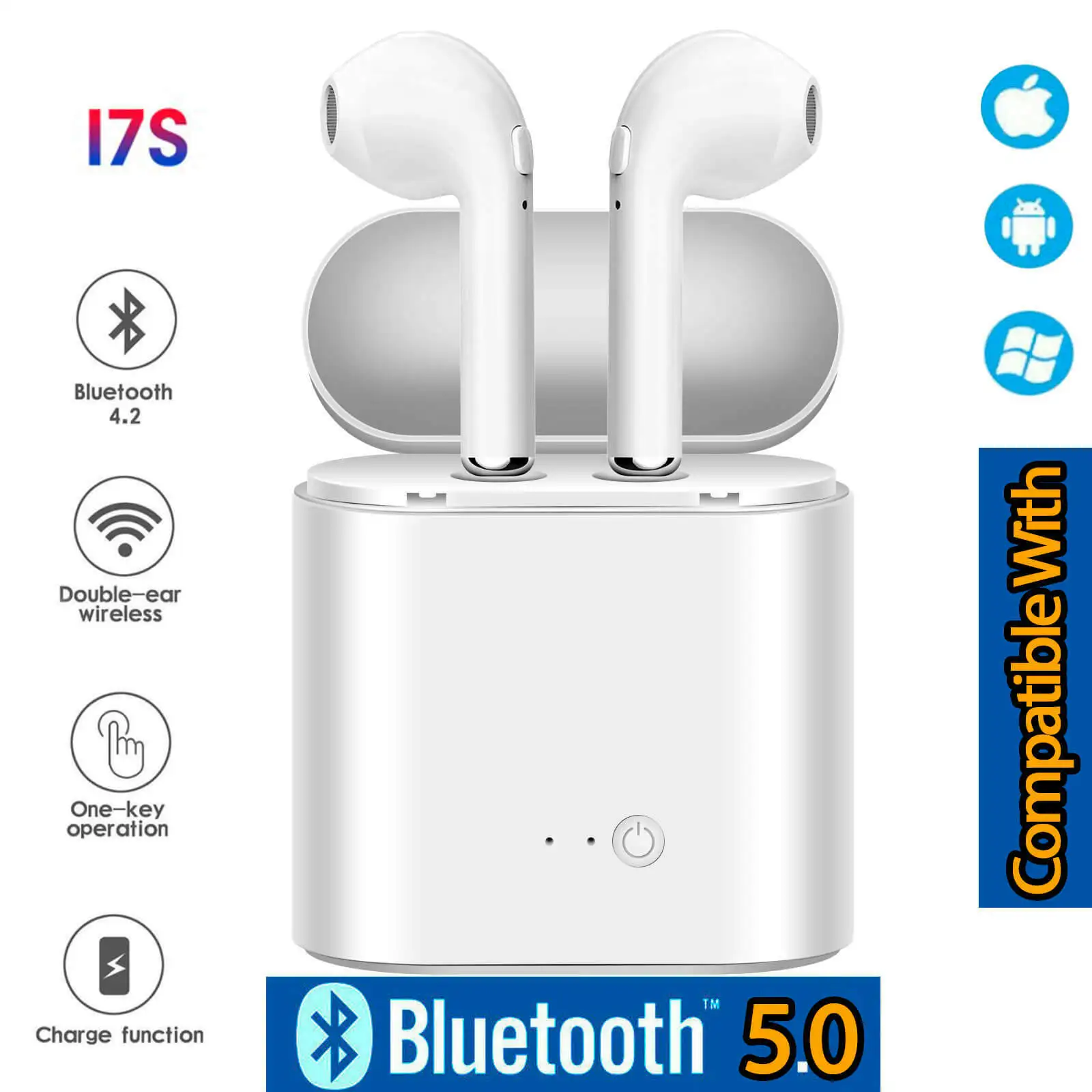 

I7s TWS Bluetooth 5.0 Earphone Stereo Earbud Bluetooth Headset with Charging Pod Wireless Headsets for All Smart Phone W8D0