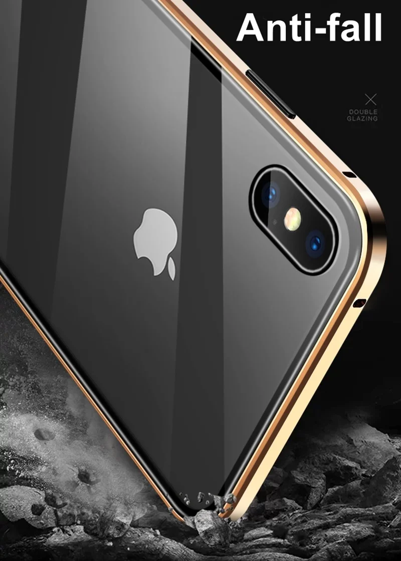Магнитный чехол из закаленного стекла для iPhone XR XS MAX X 7 8 Plus, чехол 360, магнитный металлический защитный чехол