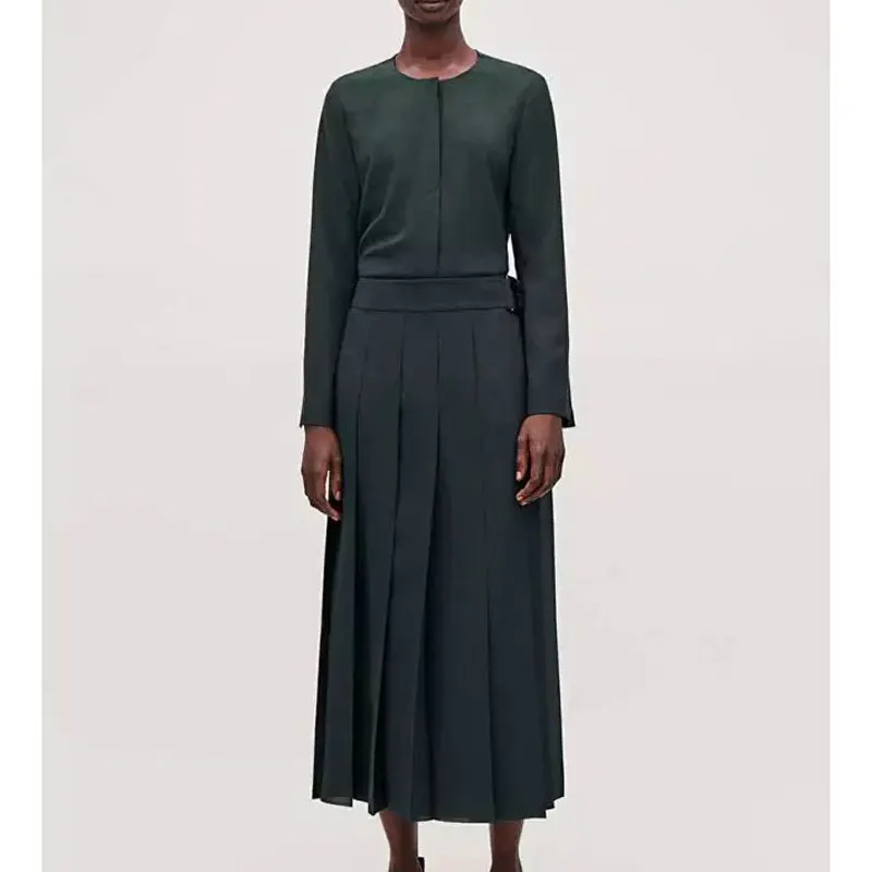 Женская юбка, осень и зима, новая темно-зеленая плиссированная юбка, половина юбки