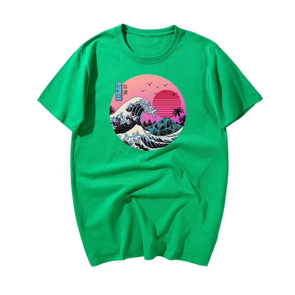 Футболка в стиле японского аниме «Великая волна» Харадзюку, уличная одежда, хлопковая Мужская футболка, забавная крутая футболка в стиле хип-хоп