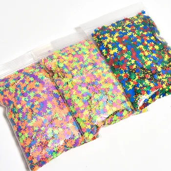 

Neon Puzzle- Shaped glitter multi color neon puzzle pieces, .50g weighed bags,4 mm Solvent Resistant Non-Toxic Polyester Glitter