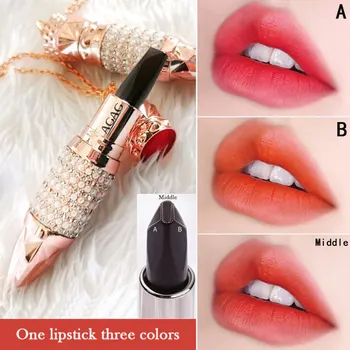 

3 in 1 Colors Lipstick Non-stick Cup Matte Lipstick Fashion Style Ladies Birthday Gift Black Lipstick Color-changing Lipstick