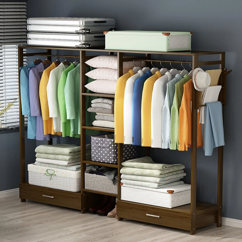 

Modern simple solid wood multifunctional clothes shelf household hanging clothes rack porch bedroom shelf