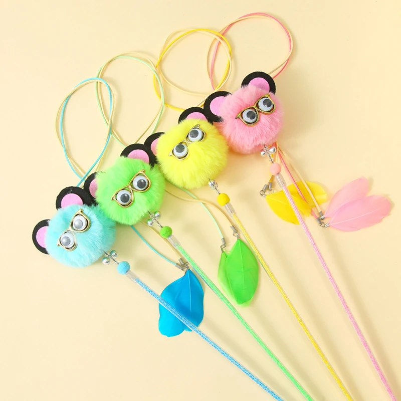 Plush Glasses Little Fairy Tassel Feather Bell Funny Cat Stick Cute And Interesting Outdoor Interactive Kitten Toy cute dog toys