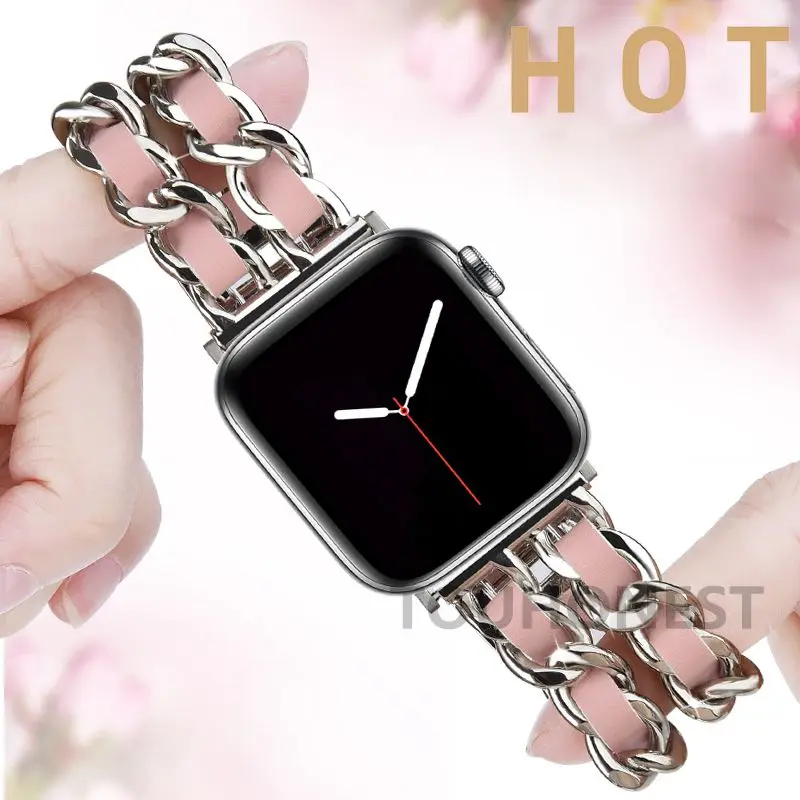 Кожаный ремешок для Apple Watch 5 4 42 мм 38 44 40 браслет из нержавеющей стали iWatch 3 2