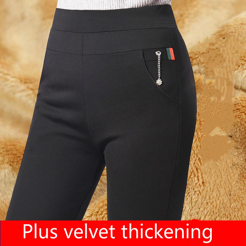 

Women's Plus Velvet Thick Plus Size Casual Pants 2020 New Autumn and Winter High Waist Leggings Stretch Black Streetwear Women