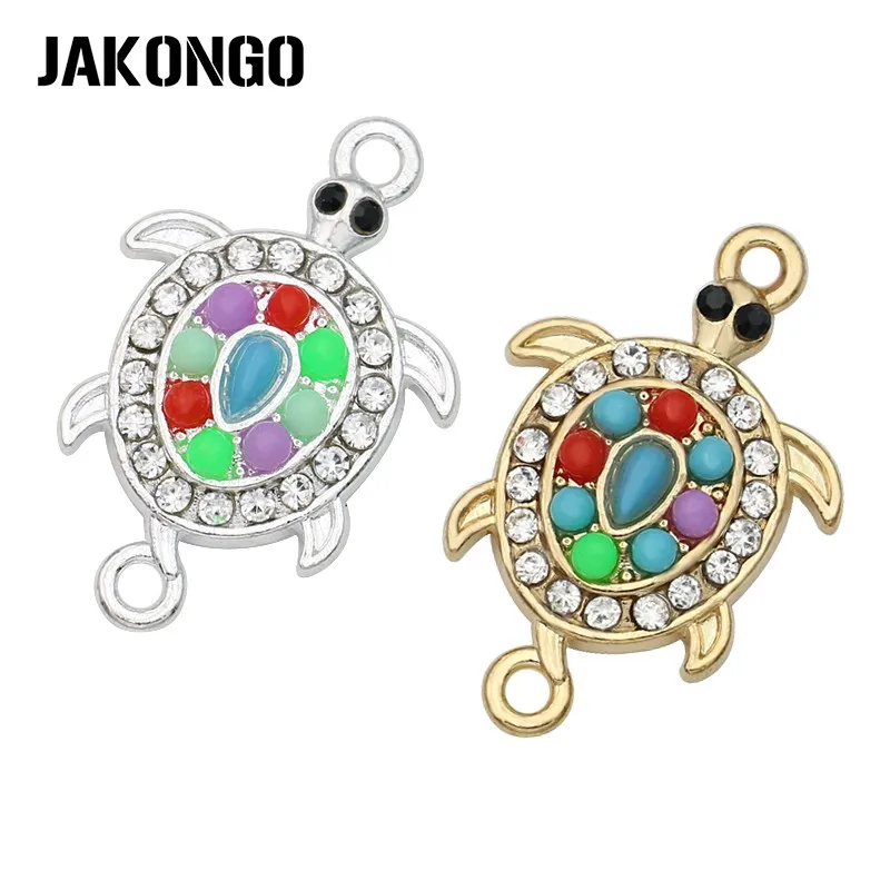 

10PCS Silver Plated Colorful Crystal Turtle Connectors for Jewelry Making Bracelet Accessories DIY Craft 25x16mm